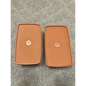 Vintage Tupperware Pac N Store Rectangle Sheer Container 713-14 713 Orange Lid